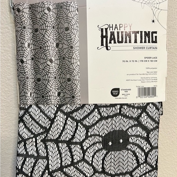 Halloween SPIDER LACE Polyester Shower Curtain Happy Haunting - Picture 1 of 2